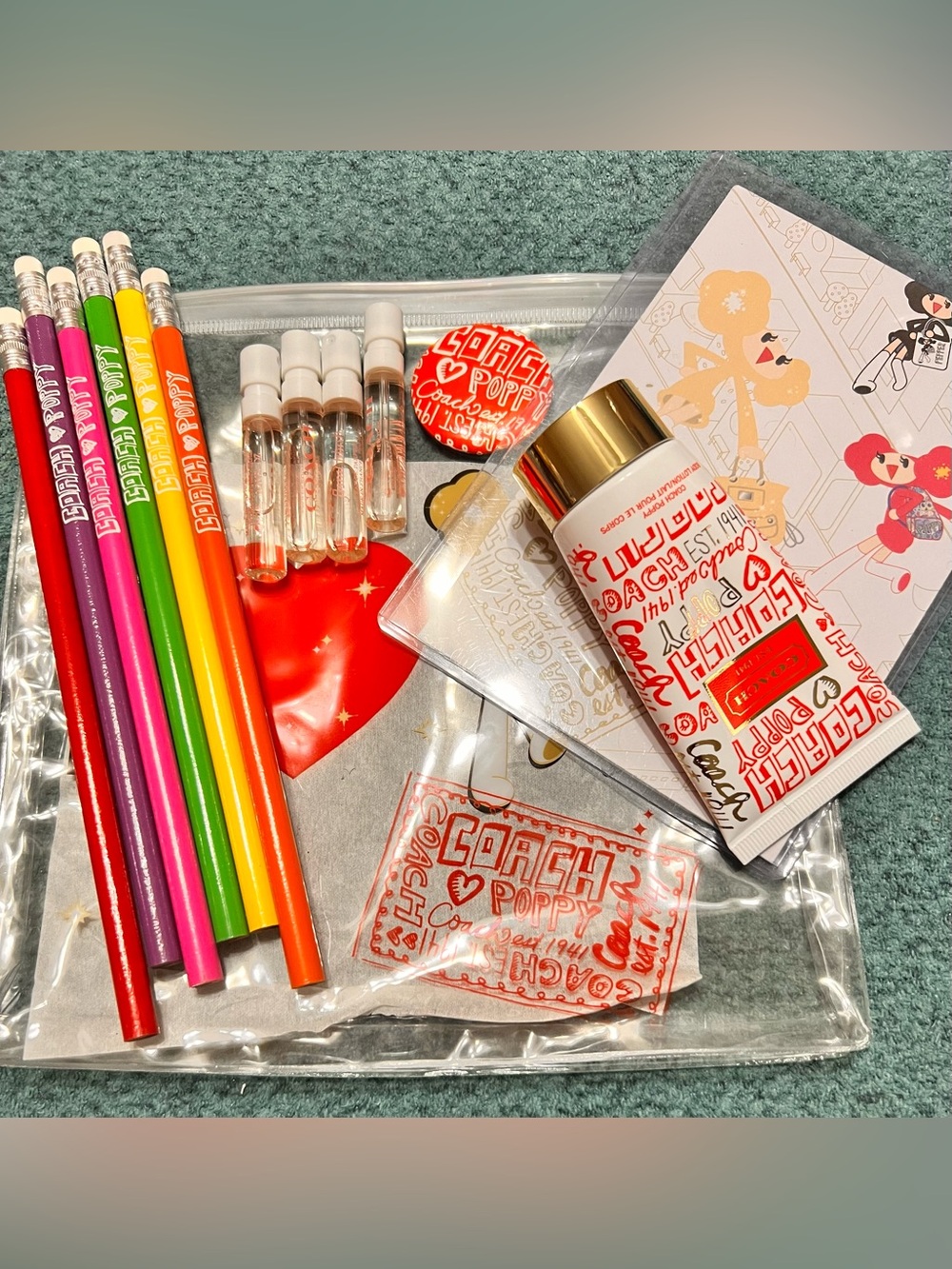 Coach Multicolor Pencil & Cosmetic Gift Set - Red, Pink, Orange, Green